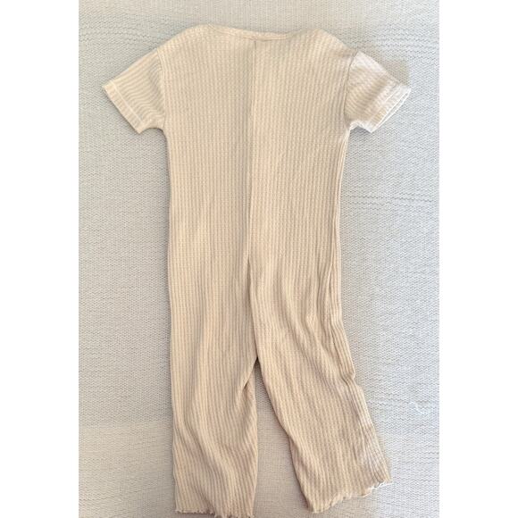 Zara Tan + White Waffle Knit Button Detail Bell Short Sleeve Romper - 2 to 3 - Picture 8 of 10